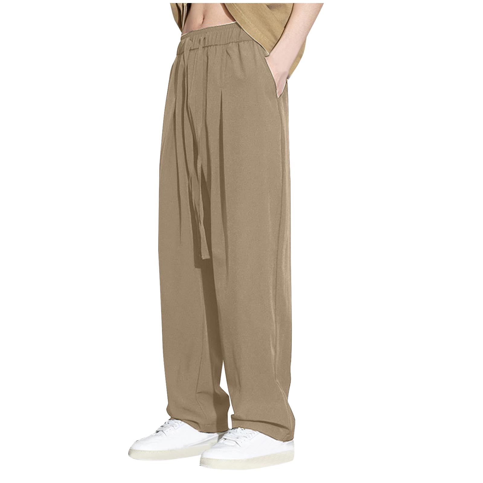 Solid Men High Brown Fall Waist Pants Spandex