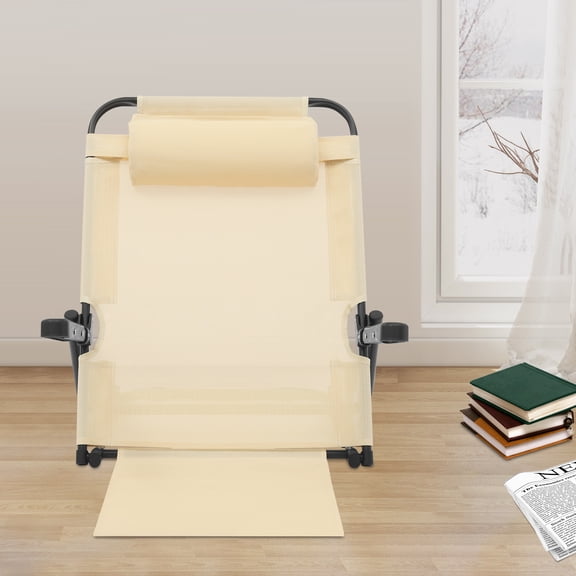 Foldable Adjustable Arm Chair, Khaki Steel Frame Oxford Cloth Lounge Chair, 8-Speed Backrest Support, 330lbs Load Capacity