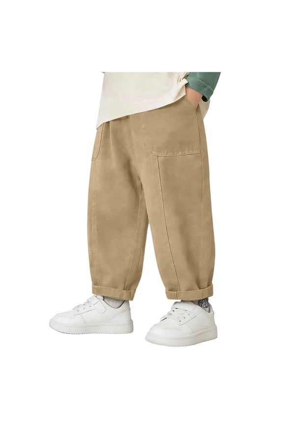 Khaki Strawberry Print Loose Fit for Boys Summer Fall Lace Wild Cargo Casual Flared Wide Leg Elastic Waist Basic Long Bootcut Leg Trousers Pants Jeans Boy 2026 1 Year