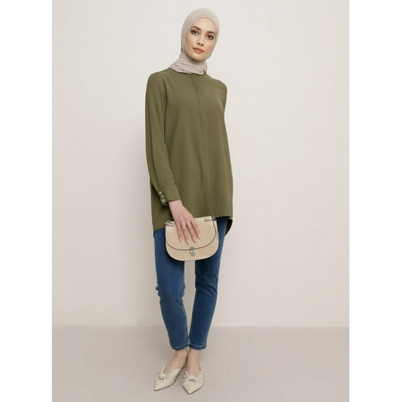 Khaki - Stripe - Crew neck - Tunic - Refka