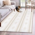 thumbnail image 1 of Khaki Stripe Pattern Washable Area Rug 3 x 5 ft Boho Cream Beige Stripes Farmhouse , Soft Non Slip Rugs Stain Repellent Indoor Felt Carpet for Living Dining Room Bedroom Home Office, 1 of 9