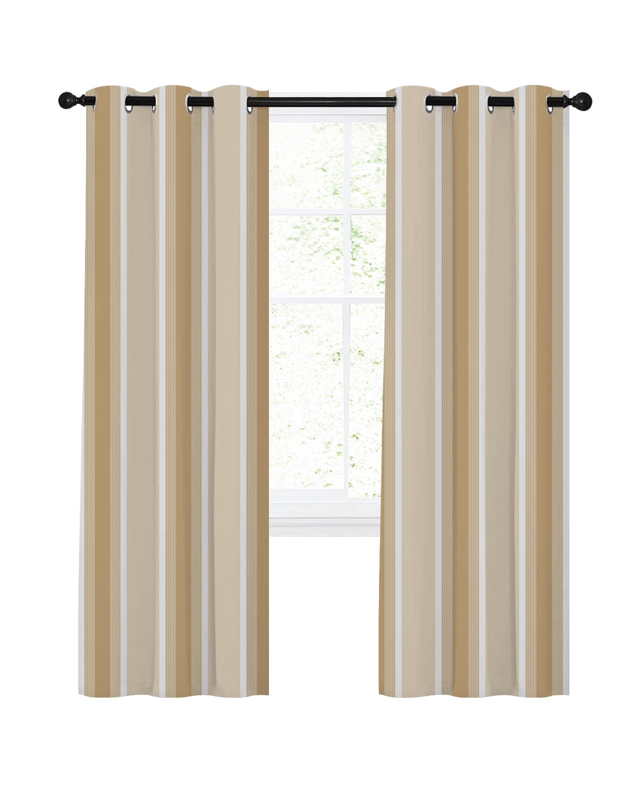 Khaki Striped Blackout Curtains 84 Inches Length, Geometric Modern