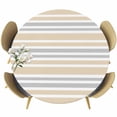 thumbnail image 1 of Khaki Stripes Round Tablecloth, Fitted Table Cover with Elastic for 45"-54" Round Tables, Modern Minimalist Horizontal Ombre Lines Table Cloth Outdoor Indoor Dinning Party Waterproof Tablecloths, 1 of 7