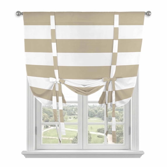 Khaki Stripes Tie Up Curtains for Small Windows,Adjustable Rod Pocket Valance 45 Inch Short, Simple Khaki White Texture Window Treatment Balloon Roman Blind Shade, 34" x 45"