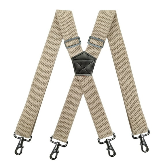 Khaki Suspenders For Men 1 1/2" Wide X Back Adjustable Work Brack with 4 Heavy Duty Swivel Hooks