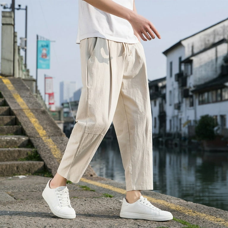 Sneakers Slim Linen Pants Elasticated Slim Crop Linen Trousers Boohoo