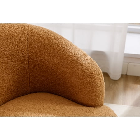 Khaki Teddy Fabric Swivel Accent Armchair - 25.6" Comfy Barrel Chair for Living Room/Bedroom. 360° Rotation, Soft Wool & Foam, Black Base.
