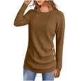 thumbnail image 1 of Khaki Tshirts for Women Fall Summer Long Sleeve Crew Neck Spandex Crochet Striped Plain Tops T shirt Ladies 2025 Soft Comfy Clothing L, 1 of 8