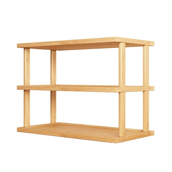 Khaki Two Tier Desktop Storage Rack, Wooden Shelf For Kitchen Countertop, Office Mug Organizer, Study Desk
