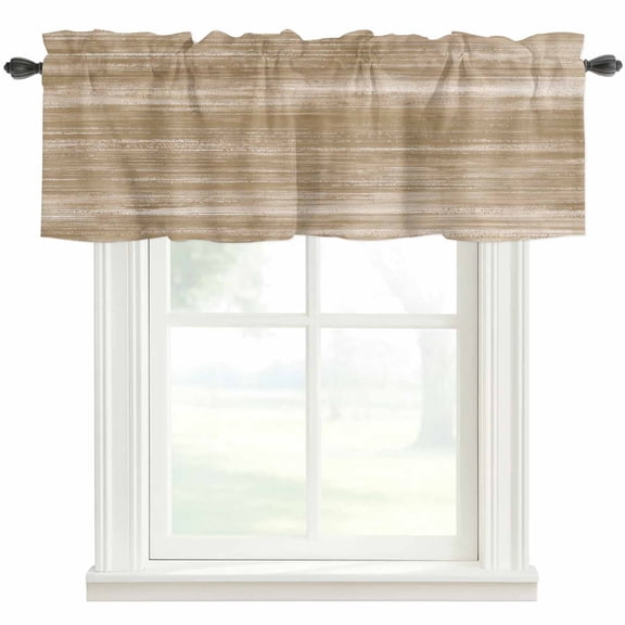 Khaki Valances for Windows Modern Abstract Gradient Brown Lines Texture Rod Pocket Curtain Valance Window Treatment Short Curtains for Kitchen Living Room, 54"x18"