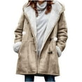 thumbnail image 1 of Khaki Velour Jacket for Women Fall Winter Long Sleeve Deer Print Oversized Christmas Brunch Pleated Thermal Fuzzy Hooded Basic Jacket Hoods Trench Outfits Ladies 2025 5XL, 1 of 7