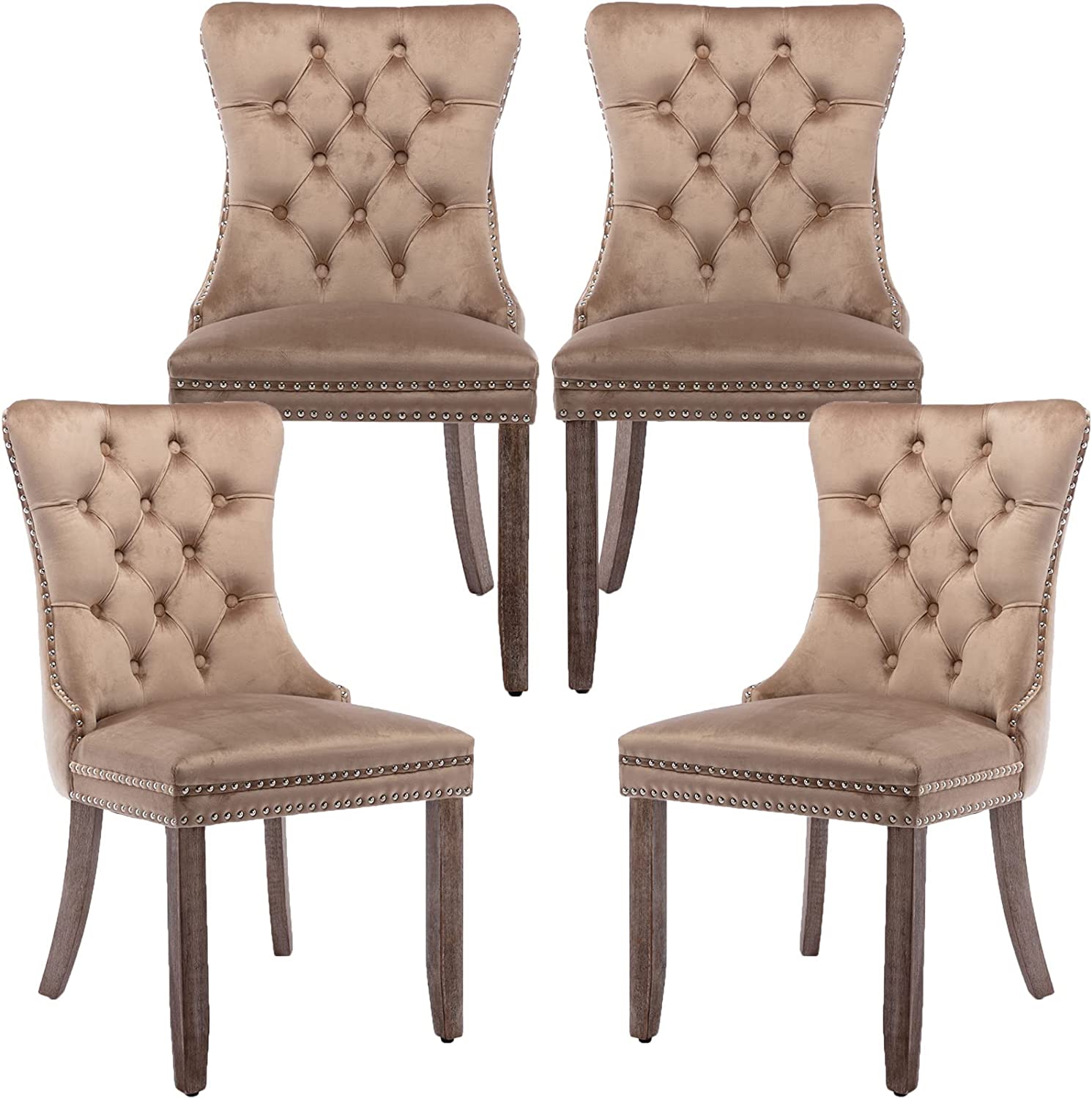Khaki Velvet Dining Chairs Set of 4, Kitchen & Dining Room Chairs Set