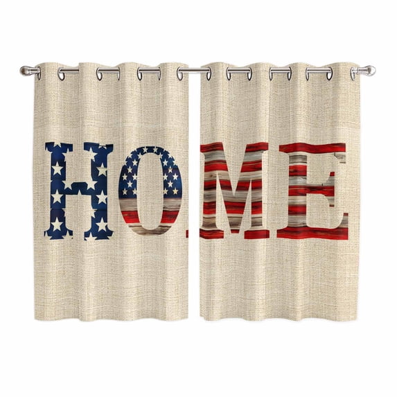 Khaki Vintage Kitchen Curtains Window Panels, American Flag Retro Art Rustic Insulated Window Treatment Curtain, Grommet Curtains for Bedroom/Living Room/Bathroom, 2 Piece 52"Wx72"L