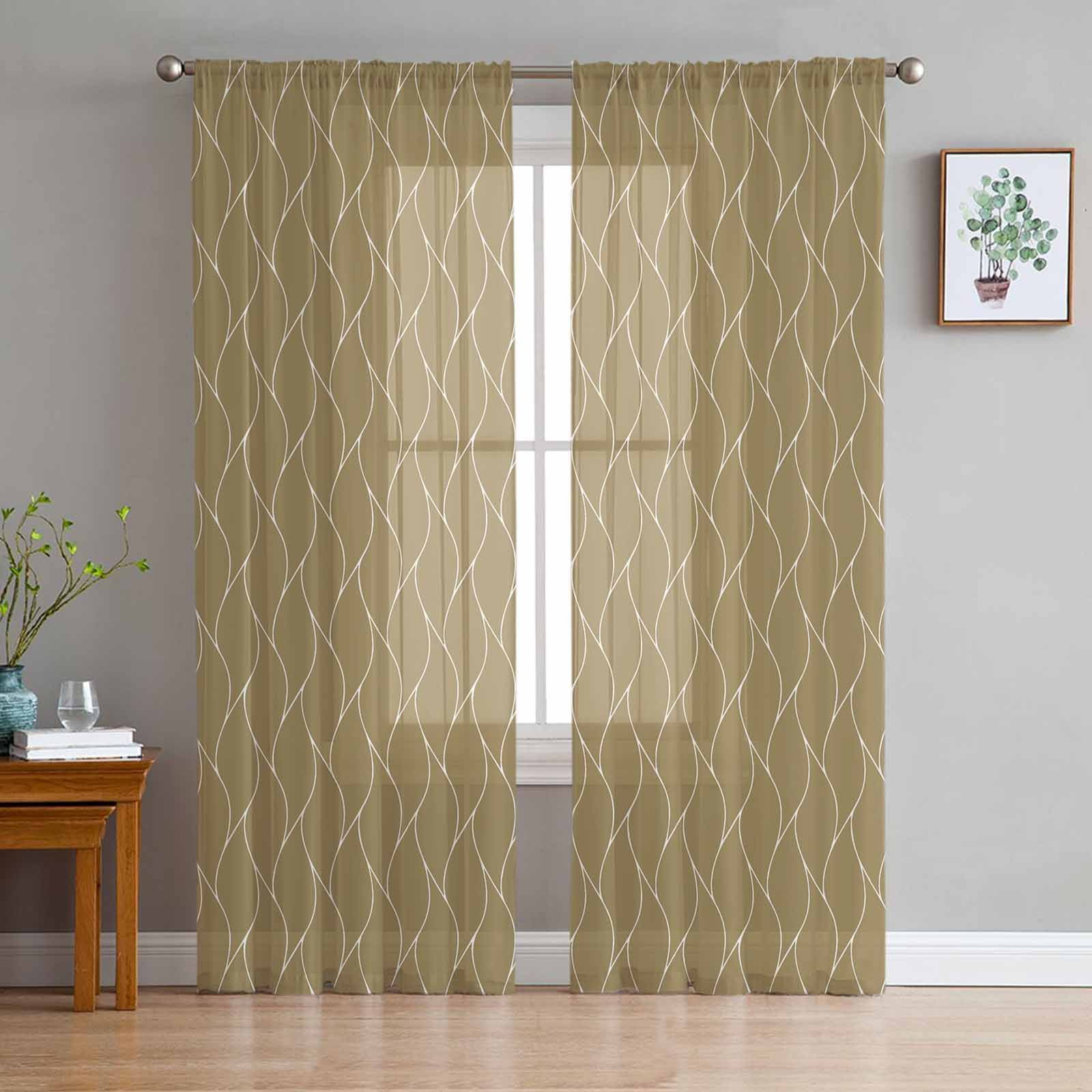 Khaki Wavy Pattern Texture Window Tulle Curtains for Living Room ...