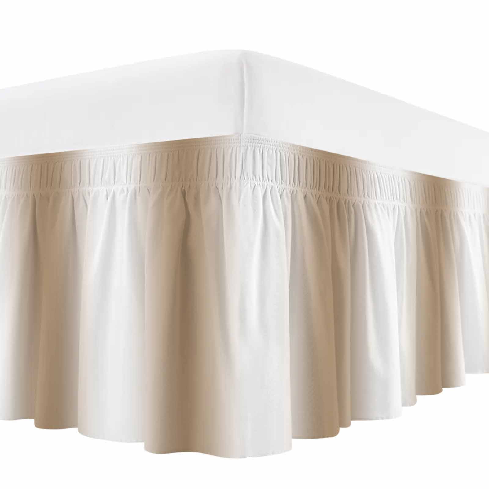 Khaki White Ombre Bed Skirt Cal King Size,Modern Abstract Art Farmhouse Gradient Wrap Around Bed Skirting with Adjustable Elastic Strap,Dust Ruffled Pleated Bedskirts 18 Inch Drop for Bedroom Beds