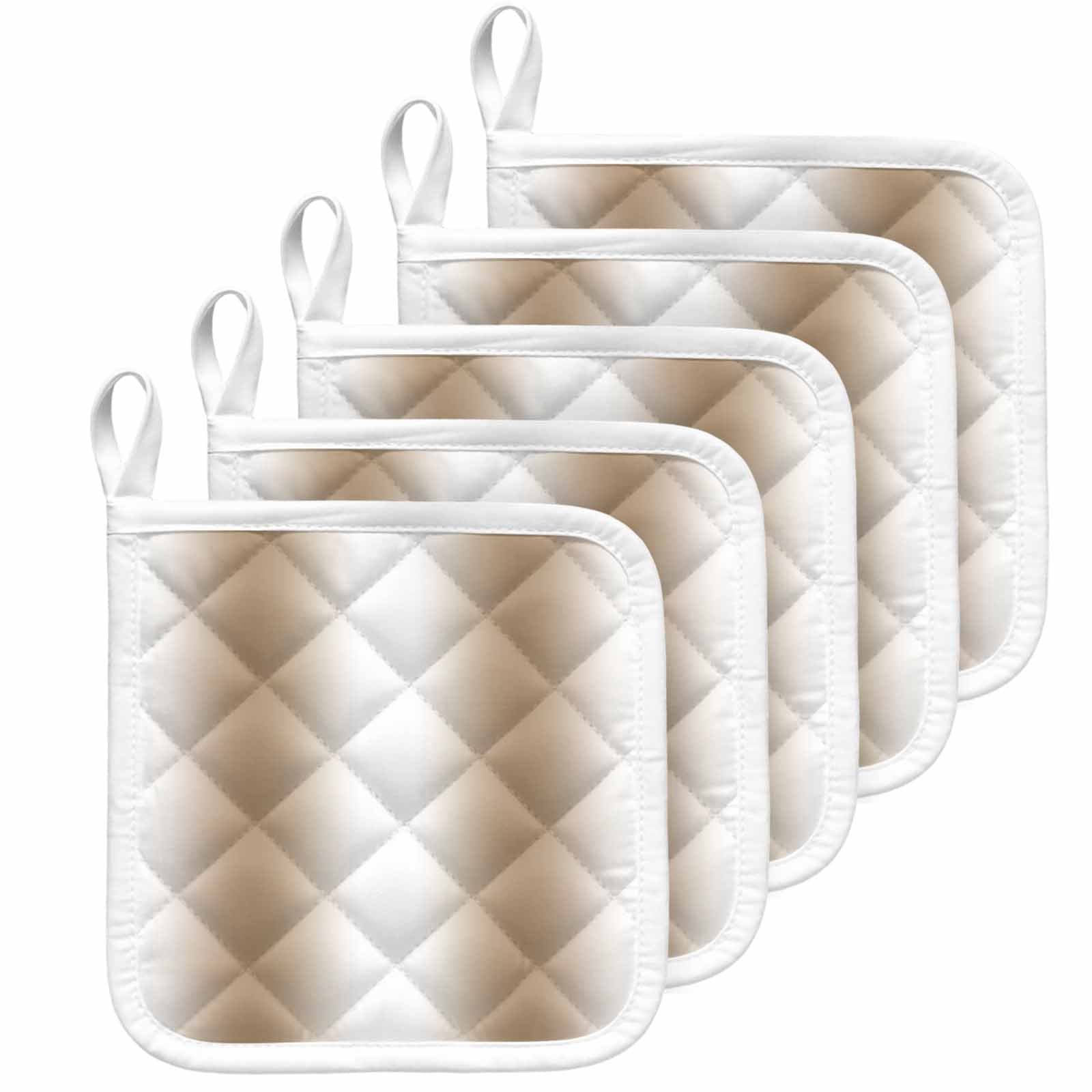 Khaki White Ombre Pot Holders for Kitchen Heatproof Potholder, 5 Pack Modern Abstract Art Farmhouse Gradient Hot Pads Multipurpose Oven Pads Cloth Potholders Trivet for Cooking Baking