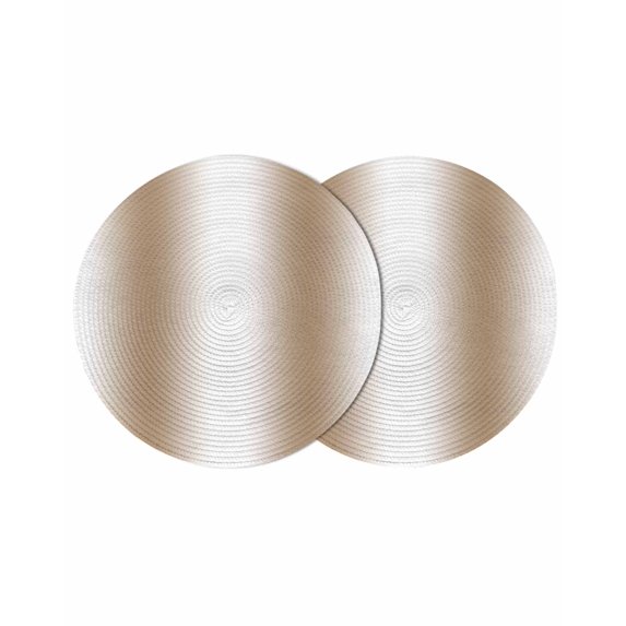Khaki White Ombre Round 13 Inch Placemats Set of 2, Modern Abstract Art Farmhouse Gradient HeatResistant Non Slip Place Mats for Dining Table, Wipeable Braided Kitchen Table Mats for Housewarming