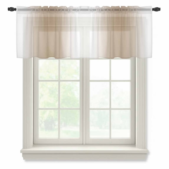 Khaki White Ombre Valance Curtains for Kitchen/Living Room/Bathroom/Bedroom Window, Rod Pocket Small Topper Half Short Window Curtains Sheer Scarf, Modern Abstract Art Farmhouse Gradient 54"x18"