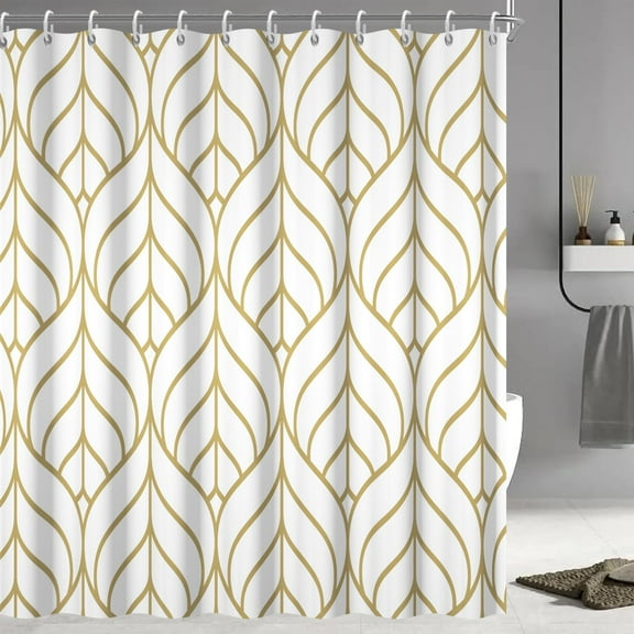 Khaki and White Shower Curtain, Modern Aesthetic Khaki Striped Shower Curtain Set for Bathroom Waterproof Polyester Shower Curtain with Hooks 54"W x 78"L (Pack of 1)