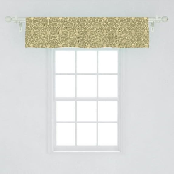 Ambesonne Khaki Window Valance, Vintage Classic Floral Motif, 54" X 12", Pale Yellow Green Khaki