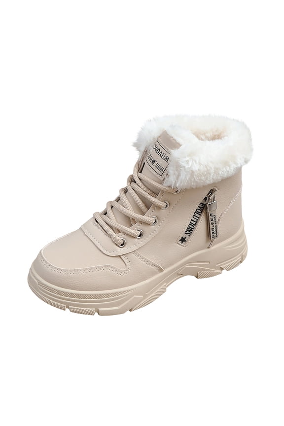 Khaki Women Casual Cold Weather Ankle Footwear With Circular Toe Side Zipper And Lace-Up Front Low Heel For Practical Activities
