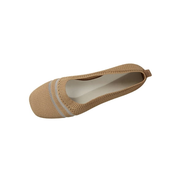 Khaki Women Fly Knit Slip On Shoes Hollow Design Shallow Mouth Khaki For Summer And Fall Wardrobe