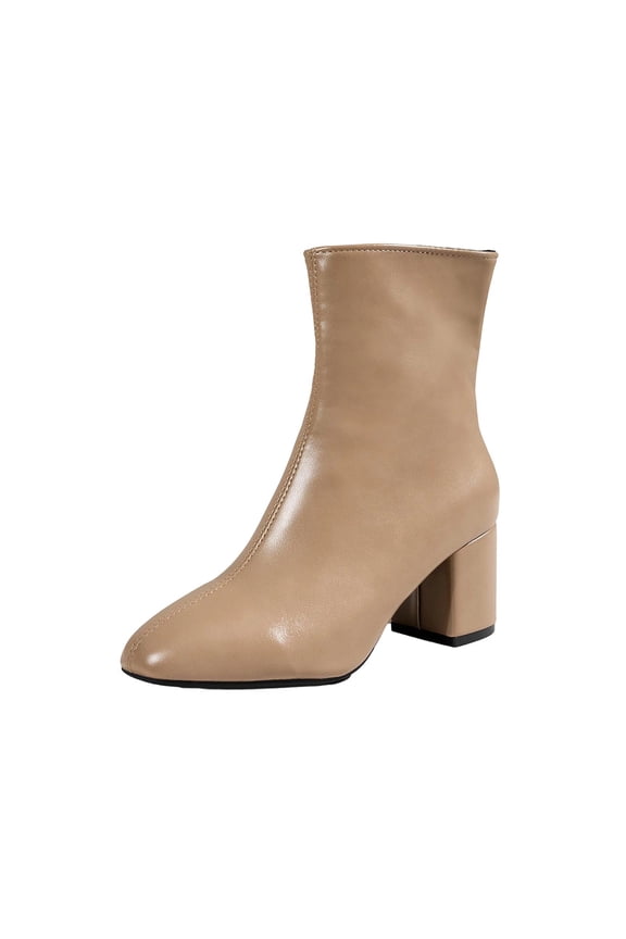 Khaki Women'S Ankle Boots Fashion Chunky Heel Booties Pointed Toe Side Zipper Solid Color Casual Winter Shoes Khaki Size 40