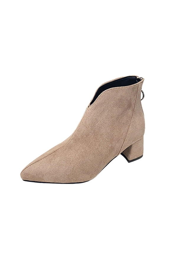 Khaki Women'S Ankle Boots Pointed Toe Booties Back Zipper Chunky Heel British Style Casual Comfortable Fall Winter Fashion Short Boots Khaki Size 40