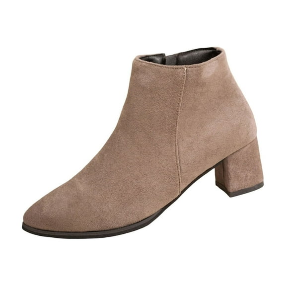 Khaki Women'S Ankle Boots With Pointed Toe And Low Heel For Seasonal Wear Comfortable And Stylish