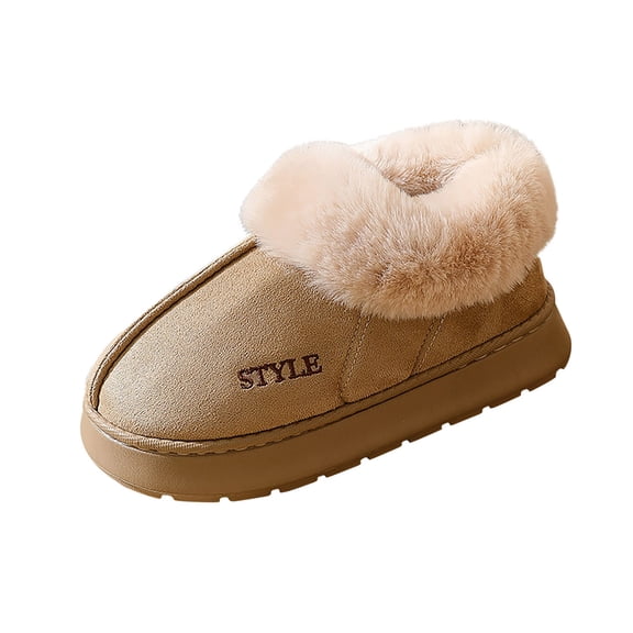 Khaki Women'S Casual Comfort Seasonal Plush Thermal Footwear With Rounded Toe Enclosed Toe Platform Sole Suitable For Casual Settings