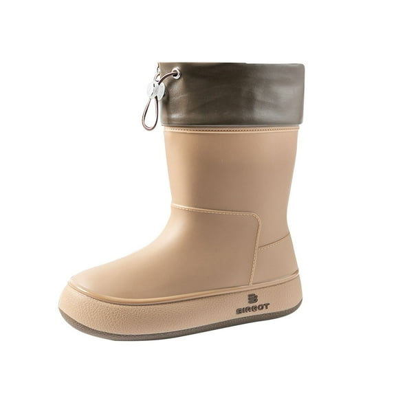 Khaki Women'S Durable Wet Weather Boots With Easy Slip-On Design, Ideal For Quick Outings