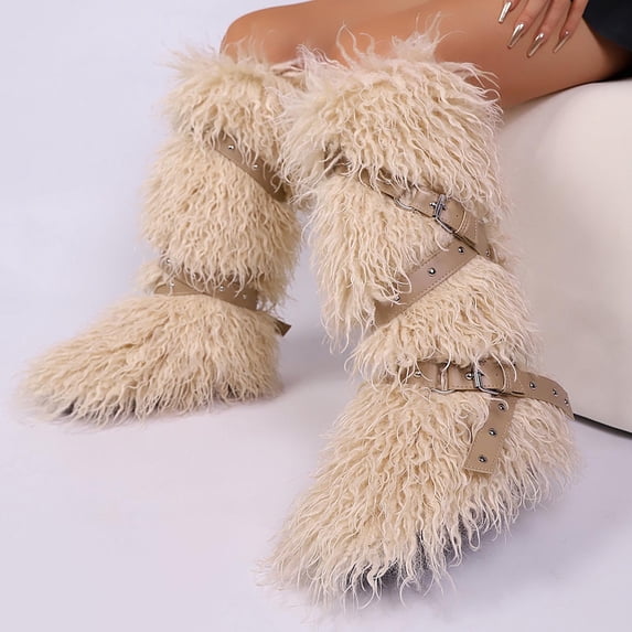 Khaki Women'S Insulated Long Boots With Soft Hairy Lining And Zero Heel For Winter Protection Knee High Design Round Toe Lace Up Closure Outdoor Style