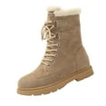 thumbnail image 1 of Khaki Women'S Lace-Up Low-Top Sneakers With Fleece Lining And Supportive Design For Winter, 1 of 9