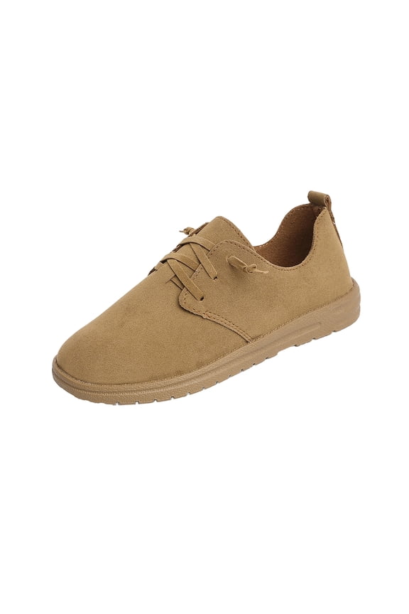 Khaki Women'S Loafers Front Lacing Round Toe Flat Shoes Slip-On Pumps Soft Upper Low Top Soft Sole Comfortable Casual Everyday Wear Size 42