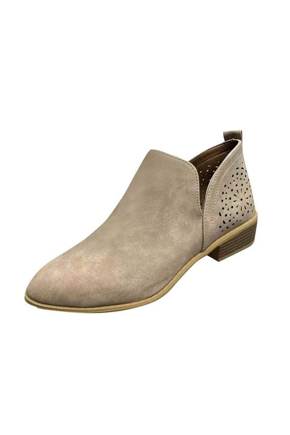 Khaki Women'S Neutral Tone Pointed Toe Ankle Boots With Hollow Design, Perfect For Autumn