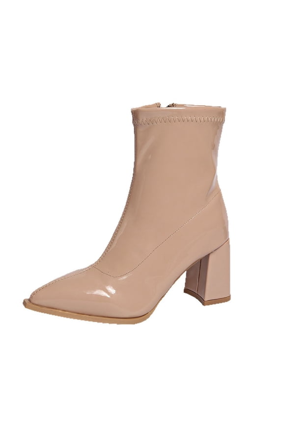 Khaki Women'S Side Zipper Mid Calf Boots Round Toe Fashion Casual Fall Winter Comfortable Walking Pu Upper