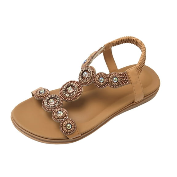 Khaki Women'S Summer Leisure Sandals With Wedge Heel And Thick Sole One-Line Flower Design For Beach And Everyday Use Pu