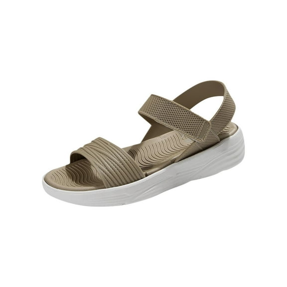 Khaki Women'S Vacation Sandals Feature A Round Open Toe Hook And Loop Closure Wedge Heel For All Day