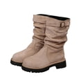 thumbnail image 1 of Khaki Women'S Versatile Stacked Boots With Belt Buckle And Thick Heel For Everyday Use In Outdoor Settings, 1 of 9