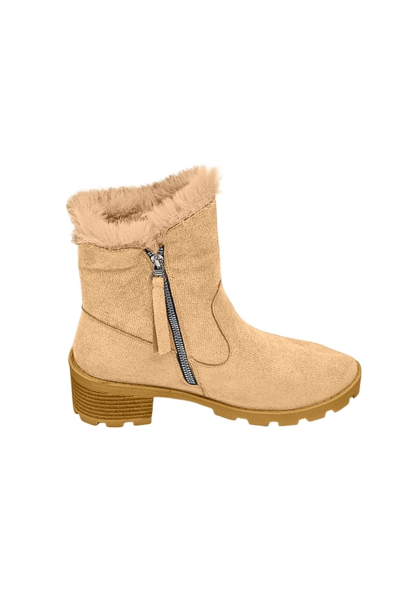 Khaki Women S Winter Boots With Low Heel And Round Toe Design In Plus Size For Outdoor And Indoor Activities