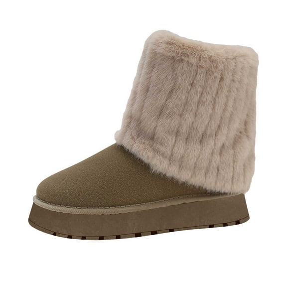 Khaki Women'S Winter Boots With Round Toe And Flat Bottom Featuring A Durable Construction For Leisure Time