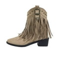 thumbnail image 1 of Khaki Women'S Winter Boots With Tassel, Chunky Heel Round Toe Mid-Calf Design, Comfortable For Daily Wear, 1 of 9