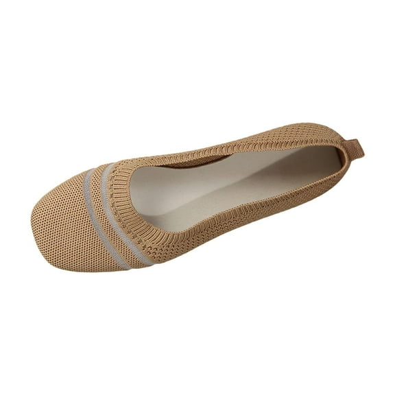 Khaki Women Slip On Flats With Hollow Fly Knit Shallow Mouth Khaki For Summer And Fall Style
