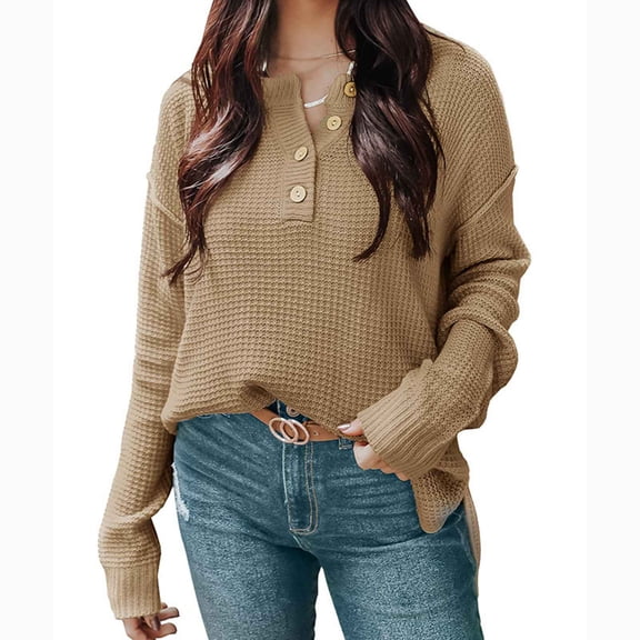 Khaki Women's Blouse - Long Sleeve, Button-Up, Drop Shoulder Design, Breathable Material, Fashionable and Casual Fit