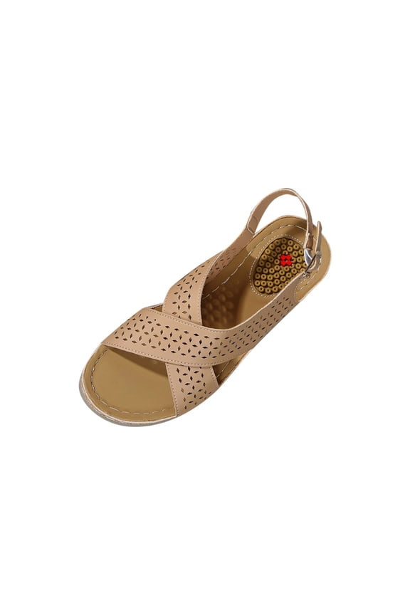 Khaki Womens Beach Sandals Comfortable Round Toe Open Toe One Strap Buckle Wedge Heel Thick Sole Breathable For Spring Summer Everyday Wear Size 39