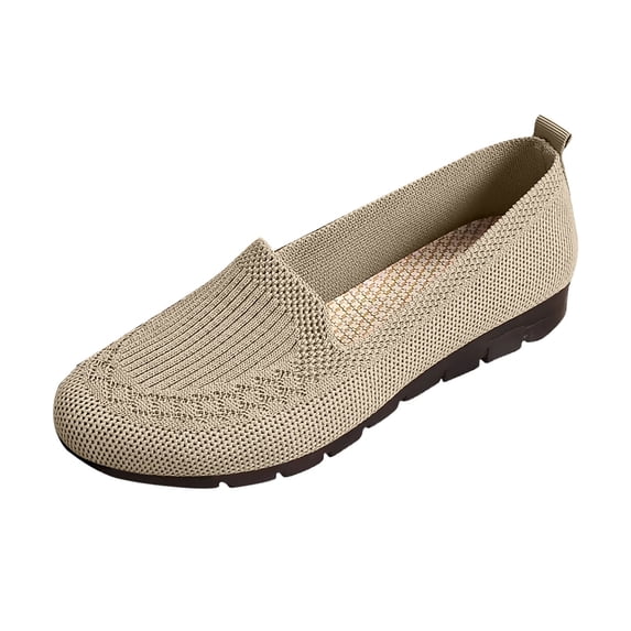 Khaki Womens Casual Mesh Footwear Round Toe, Flat Bottom Non-Slip For Outdoor Use