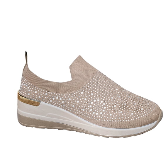 Khaki Womens Casual Shoes With Rhinestone Accent And Thick Base For Leisure Activities Great Support