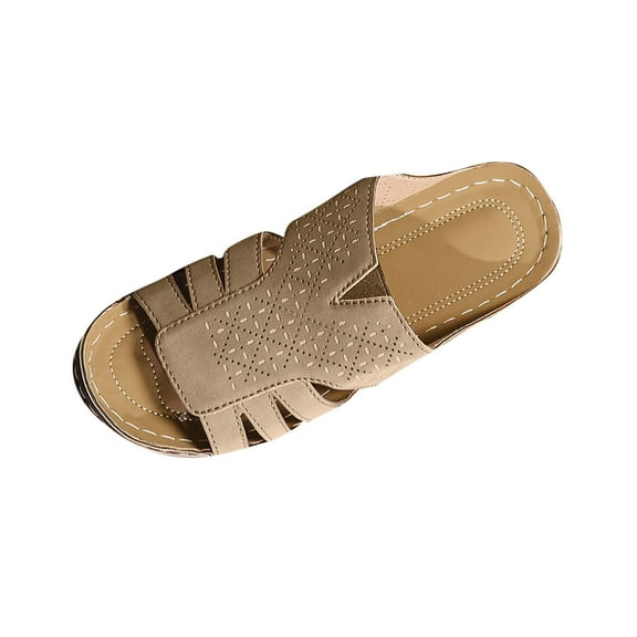 Khaki Womens Fish Mouth Thick Bottom Wedge Slippers For Summer With Durable Build For Daily Wear And Tear