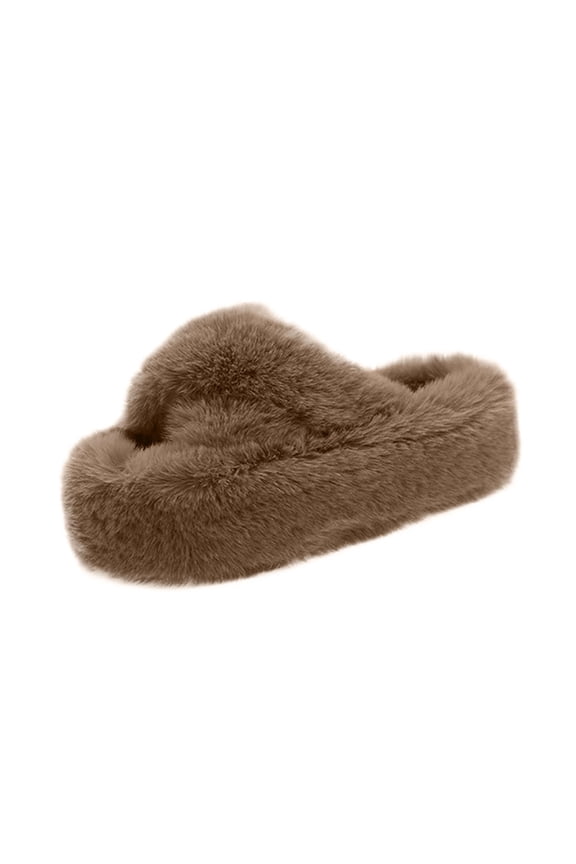 Khaki Womens Furry Lined Slide Slippers With Closed Toe Thick Sole Comfort House Shoes For Indoor Outdoor Winter Warm Wear