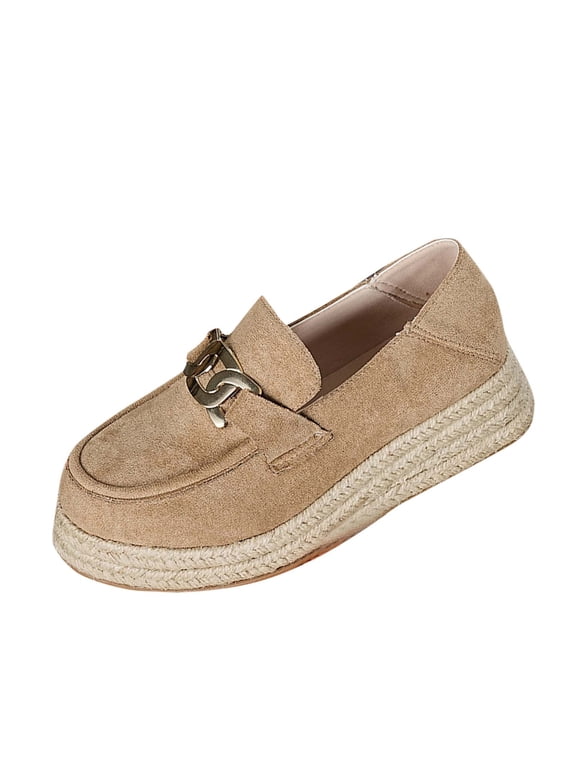 Khaki Womens Loafers Fisherman Sandals Thick Sole Height Increasing Summer Fall Comfortable Fashion